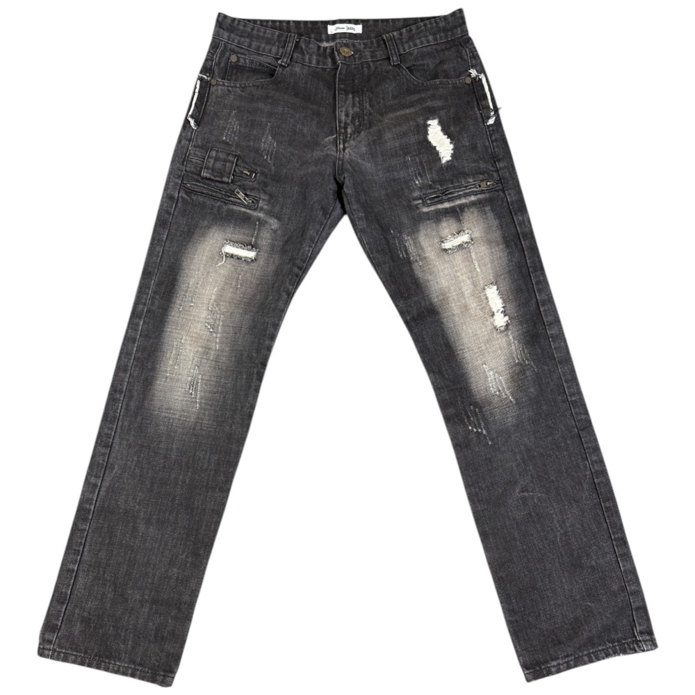Feeson Men's Black Distressed Jeans Size 32x30 Zipper Skater Gothic Biker Taper